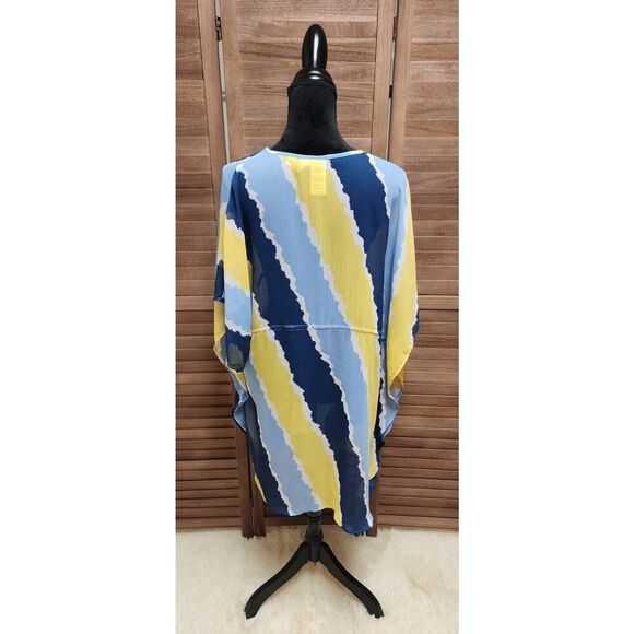 Jessica Simpson Smooth Sailing V-Neck Swimsuit blue/yellow Size Large L Cover-Up - Picture 6 of 7